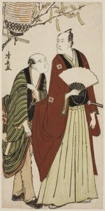الممثل Ichikawa Danjuro V ومرافقته ، من سلسلة بدون عنوان من المطبوعات التي تُظهر الممثلين في الحياة الخاصة بواسطة توري كيوناجا