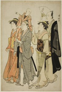 الممثل Ichikawa Danjuro V وعائلته ، من سلسلة بدون عنوان من أربع مطبوعات تظهر الممثلين في الحياة الخاصة بواسطة توري كيوناجا