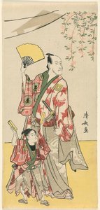 الممثلان Ichikawa Danjuro V و Ichikawa Ebizo IV ، من مجموعة من أحد عشر ممثلاً يحتفلون بمهرجان ضريح الأخوين سوجا بواسطة توري كيوناجا
