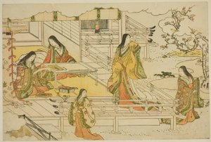 الخط الأول للعام الجديد (كيسشو حاجيم) ، من الكتاب المصور "ألوان الفجر الثلاثي (Saishiki mitsu no asa)" بواسطة توري كيوناجا