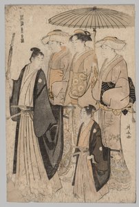 امرأة من Yoshiwara والمرافقين (من سلسلة Brocades of the East in Fashion) بواسطة توري كيوناجا