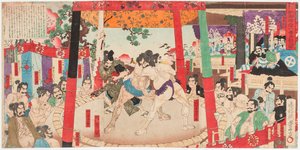 Toyotomi Hideyoshi 1537-1598) رسمه كاتو كيوماسا (1562-1611). رسمه يوتاكا أوتاغاوا (1859-1886) بواسطة تويونوبو أوتاغاوا