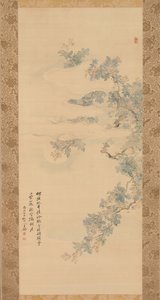 طائر صغير على فرع كريب ميرتل ، القرن التاسع عشر. بواسطة Tsubaki Chinzan