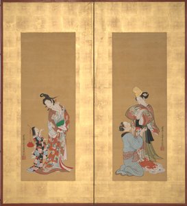 راقصة شيرابيوشي وخادمة ، محظية ومرافقة فتاة ، منتصف القرن الثامن عشر. بواسطة Tsukioka Masanobu