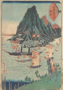 ثلاثة وخمسون محطة من Suehiro: محارب ينظر إلى مرور باخرة ، كاليفورنيا. 1865. ، بواسطة تسوكيوكا يوشيتوشي