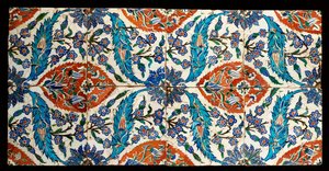 ثمانية بلاطات مربعة من مركب إزنيق متعدد الألوان ، حوالي 1575 بواسطة المدرسة التركية