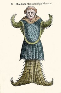 راهب البحر ، السمكة الخيالية والوحش البحري بقلم يوليس ألدروفاندي (1522-1605) ، "تاريخ الوحش" ، "بولونيا 1642 بواسطة Ulisse Aldrovandi