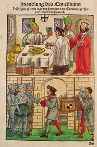 كيف تم توزيع الخبز والنبيذ على الناس خلال مجلس كونستانس ، من "Chronik des Konzils von Konstanz" بواسطة أولريش فون ريتشينتال