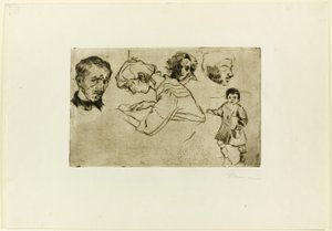 اسكتشات لأربعة رؤوس وطفل بواسطة Umberto Boccioni