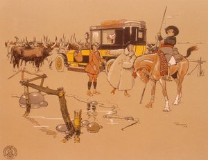 سيارة بيرليت عالقة وسط ماشية ، 1906 بواسطة غير معروف