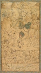 أمير يزور رجلًا مقدسًا في منظر طبيعي صخري ، ج. 1590. بواسطة غير معروف