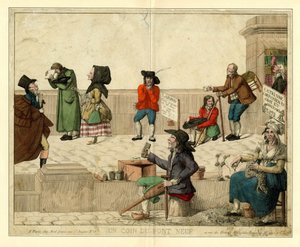 زاوية من بونت نوف ، باريس ، مع المتسولين الأعرج والباعة الجائلين ، حوالي عام 1813. بواسطة غير معروف