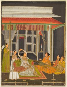 أميرة على شرفة مع الحاضرين في الليل المستقيم ، الخط بالعكس ، ج. 1760. بواسطة غير معروف