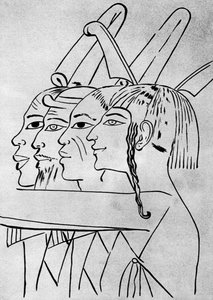 رسم تخطيطي لرجال أفارقة وآسيويين من قبر الملك سيتي الأول ، طيبة ، مصر ، 1936 بواسطة غير معروف