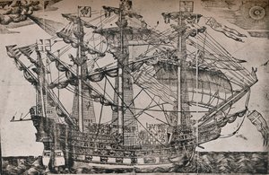 قطع خشبية لسفينة يعتقد أنها سفينة آرك رويال ، c1587 بواسطة غير معروف
