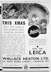 الإعلان عن كاميرات Leica التي تم بيعها بواسطة Wallace Heaton Ltd ، New Bond Street ، London ، 1933 بواسطة غير معروف