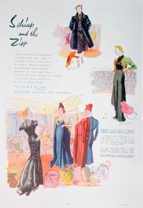 إعلان عن مثبتات بلاستيكية بلون البرق من شركة آي سي آي ، 1937 بواسطة غير معروف