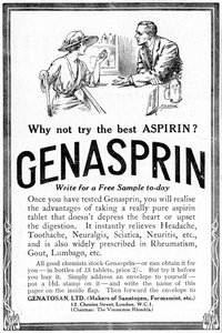 إعلان عن Genasprin ، علامة تجارية مملوكة لعقار الأسبرين. 1919 بواسطة غير معروف