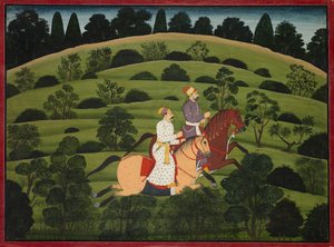Akrura ركوب نحو Dwarka ، صفحة من Basohli Bhagavata Purana كبيرة ، ج. 1760-1765. بواسطة غير معروف