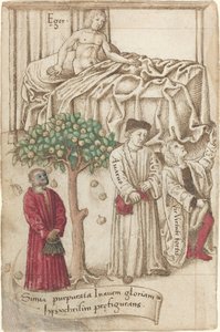 قرد يرتدي البنفسجي مع رجل مريض ورجل صالح وبخيل [fol. 36 الظهر] ، ج. 15121515. بواسطة غير معروف