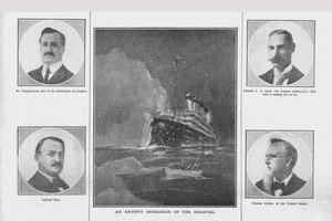 انطباع الفنانين عن الكارثة وصور الأشخاص ذوي الصلة ، 20 أبريل 1912. بواسطة غير معروف