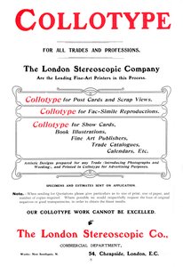إعلان عن عملية Collotype مقدمة من شركة London Stereoscopic Company ، 1903 بواسطة غير معروف