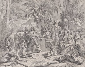 حكاية رمزية للرسم ، عندما كان طفلاً في وسط اليسار يرسم على لوح ، سورو ... ، ١٦٥٠-١٧٠٠. بواسطة غير معروف