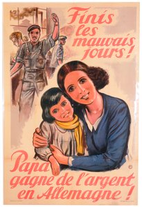 نهاية الأيام السيئة! أبي يكسب المال في ألمانيا! ، ملصق فرنسي ، 1943