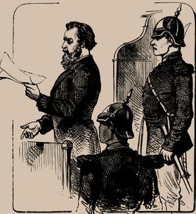 أندريه تشيليابوف أمام المحكمة ، 1881. بواسطة غير معروف