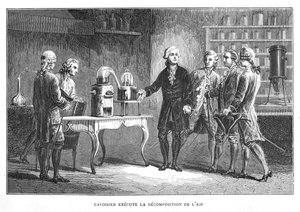 أنطوان لوران لافوازييه ، الكيميائي الفرنسي ، يوضح اكتشافه للأكسجين ، 1776 1874 بواسطة غير معروف