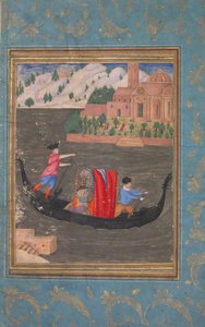 مشهد مائي مع ثلاثة رجال في الجندول ، أواخر القرن السادس عشر وأوائل القرن السابع عشر. بواسطة غير معروف