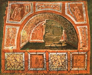 Arcosolium في سراديب الموتى دوميتيلا على Via Ardeatina ، روما ، إيطاليا ، 1928. بواسطة غير معروف