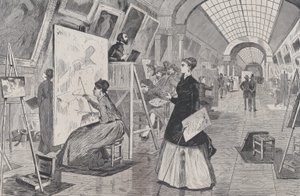 طلاب الفن والنسخون في معرض اللوفر ، Paris Harper's Weekly ، المجلد. ... ، ١١ يناير ١٨٦٨. بواسطة غير معروف