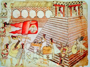 محاربو الأزتك يدافعون عن معبد تينوختيتلان ضد الفاتحين ، 1519-1521 بواسطة غير معروف