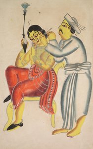الحلاق تنظيف أذن نسائي ، 1800s. بواسطة غير معروف