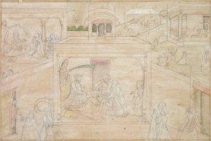 تشاور بهيماس مع المنجم: مشهد من رسومات نالا-دامايانتي ، ج. 1790-1800. بواسطة غير معروف