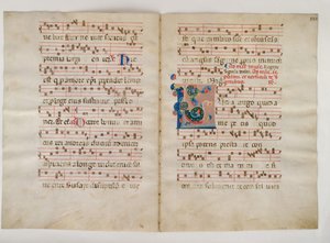 Bifolium مع الحرف الأول L ، من Antiphonary ، إيطالي ، القرن الرابع عشر. بواسطة غير معروف