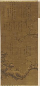الطيور وأزهار البرقوق في الثلج ، سلالة مينغ ، 1368-1644. بواسطة غير معروف