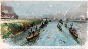 قصف فورتس جاكسون وسانت فيليب ، لويزيانا ، الحرب الأهلية الأمريكية ، أبريل 1862 بواسطة غير معروف