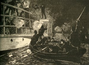 القوات البريطانية تستولي على السفينة المتمردة الكندية كارولين على نهر نياجرا ، 1837 c1890. بواسطة غير معروف