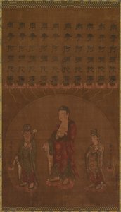 بوذا أميتابها مع اثنين من حضور بوديساتفاس ، 1200s. بواسطة غير معروف