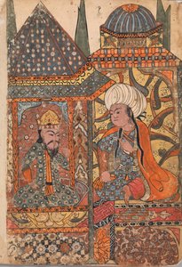 نوشيرفان يستدعي برزوية عند عودته من الهند ، فوليو من كليلة ... ، القرن الثامن عشر. بواسطة غير معروف