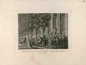 كميل ديسمولين في قصر باليه رويال جاردنز ، ج. 1797-1800. بواسطة غير معروف