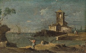 Capriccio ببرج مربع ومنزلين ، القرن الثامن عشر. بواسطة غير معروف