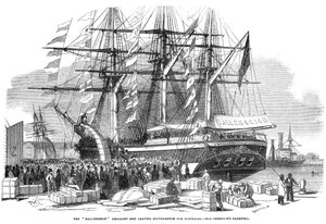 كارولين تشيشولم تخاطب حشدًا من سفينة المهاجرين بالينجيتش ، 1852 بواسطة غير معروف