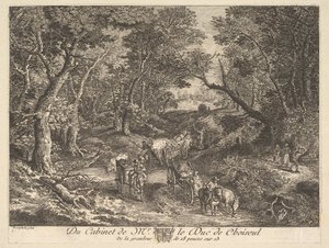 عربات على طريق عبر الغابة بعد لوحة في مجموعة Duc de Choiseul ، 1771. بواسطة غير معروف