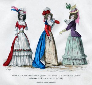 اللباس الشركسي ، 1796 ، واللباس الإنجليزي ، 1789 ، و caraco housecoat ، 1788 1882-1884 بواسطة غير معروف