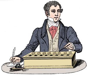 كاتب يستخدم آلة باسكال ، 1835 بواسطة غير معروف