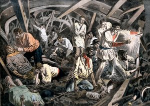 عمال مناجم الفحم المحاصرون تحت الأرض بسقوط سقف ، Courrieres Mines ، با دو كاليه ، فرنسا ، 1906 بواسطة غير معروف
