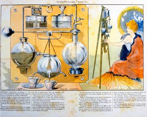 آلة صنع القهوة أو الشاي يتم تسخينها بمصباح روح صغير ، 1900 بواسطة غير معروف